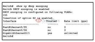 Which two of the following statements are true?(choose two) A. DHCP snooping is enabled for 155 VLANs B.