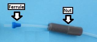 2) Slide a nut onto one end of the new tubing and follow with a flangeless ferrule.