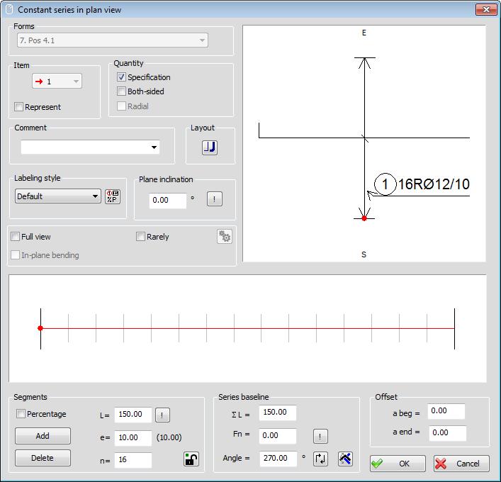 12 4. DRAWING BARS IN A SERIES 4.1 Constant series in plan view Dialog for defining numerical data of a series in plan view This button opens a dialog for defining drawing layout of bars.