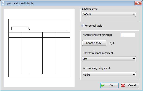 24 6. BAR LABELING 6.5 Specificator with table This command enables user to place a special kind of specificator on the drawing.