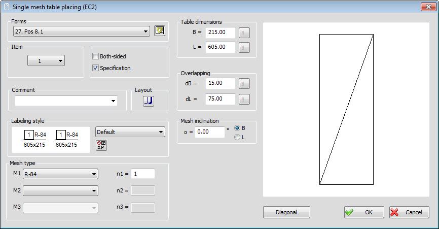 31 8.1 Single mesh table 8. DRAWING MESH REINFORCEMENT Dialog of the command Single mesh table This button opens a dialog for defining form items.