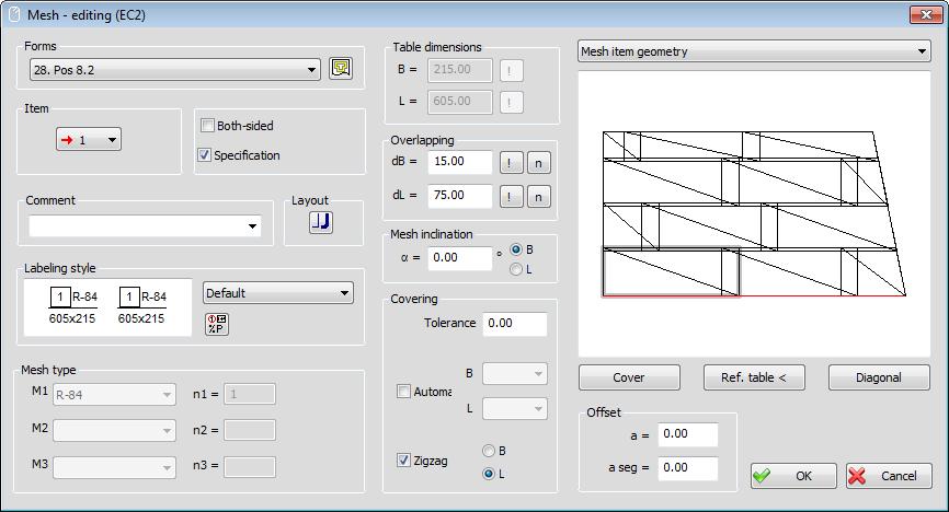 34 8.7 Mesh editing (ENTITY EDITING) Dialog for editing individual mesh data This button opens a dialog for defining form
