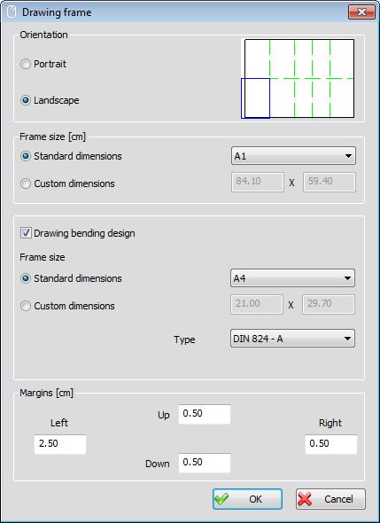 36 9.4 Drawing frame Dialogue for setting a drawing frame Drawing bending design When this checkbox is on, parameters for defining drawing bending design become available.