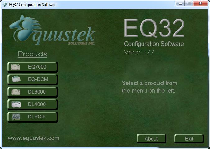 After Selecting the EQ7000 from the product menu, the EQ7000 Main Menu will appear. From this screen, choose one of the three options available.