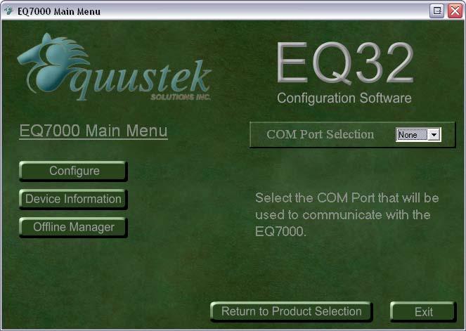 Configure The Configure option is used to configure the online operating parameters of the EQ7000.