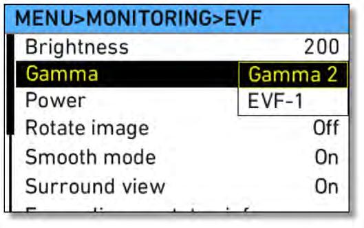 709 monitors. - EVF-1 activates a tonal curve (aka EOTF - Electro-optical Transfer Function) that is similar in its contrast characteristics to the EVF-1.