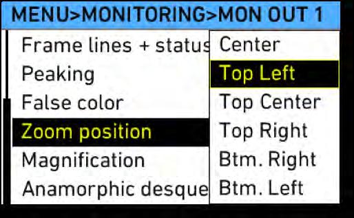 With the ZOOM POSITION menu item in the ELECTRONIC VIEWFINDER and MON OUT menus, a ZOOM position can be preset.
