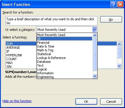INSERT FUNCTION Another way to access the Insert Function dialog box is to use the Insert Function button on the Formula Bar.