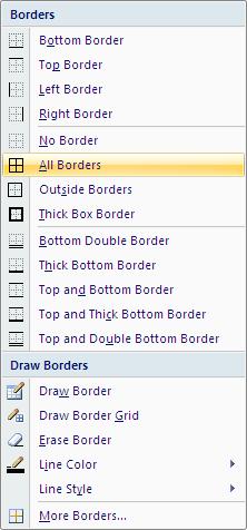 A list of borders is displayed.