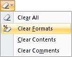 A list of commands is displayed: Choose Clear Formats The format for these two cells has reverted to the General format which means that the cell has no specific number format.