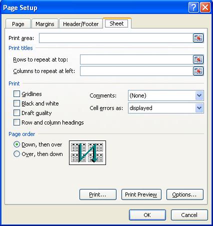 OPTIONS FOR PRINTING A WORKSHEET When a worksheet is spread over two or more pages it is sometimes useful to repeat the column or row headings on every page.