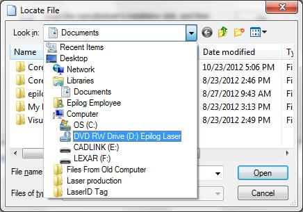 Find the disk drive with the Epilog install