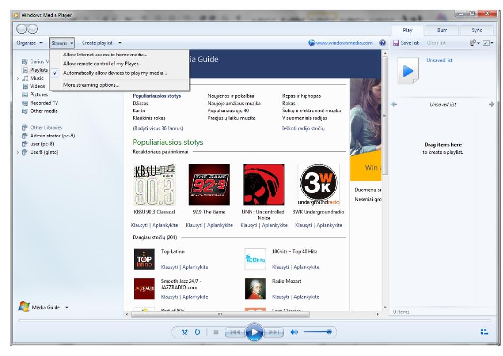 Music player (UPnP server) This guide helps you to set your PC which has Microsoft Windows XP, Microsoft Windows VISTA or Windows 7 operation system and Windows Media Player 12 to share audio files
