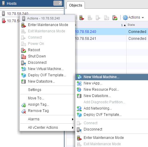 1. In the vsphere Web Client hme page, click vcenter > Hst, select the Hst. 2. Right-click the Hst and select All vcenter Actins > New Virtual Machine.
