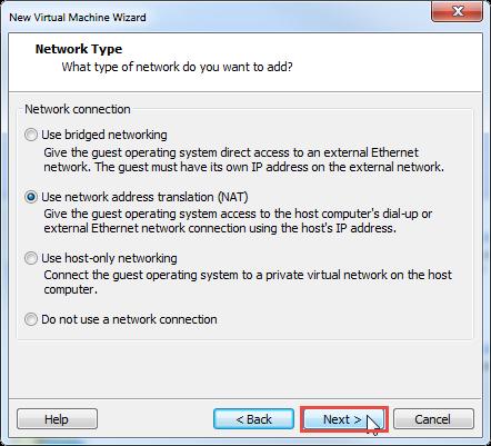 Select the Use network address translation (NAT) radio button and press Next to continue.