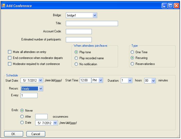 Create New Conference You must have access to a conferencing bridge via the Web Portal to be able to create an Meet-Me Conference from Outlook. 1.