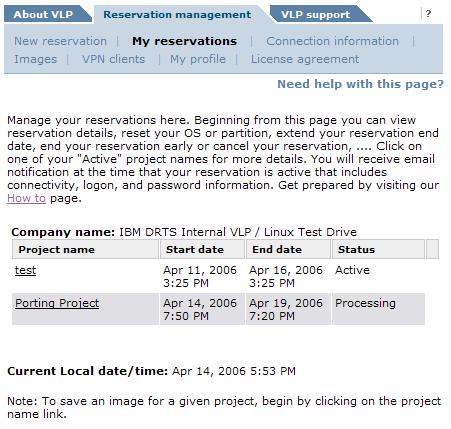 Clicking on the Res ID for one of your reservations will take you to the Detailed partition information page.