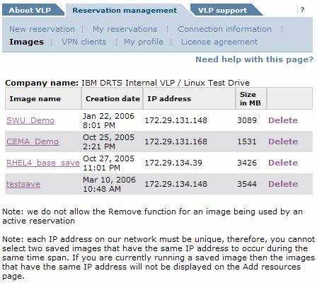 Managing Your Reservation Images management tab Click on Delete to delete an image that you no longer need.