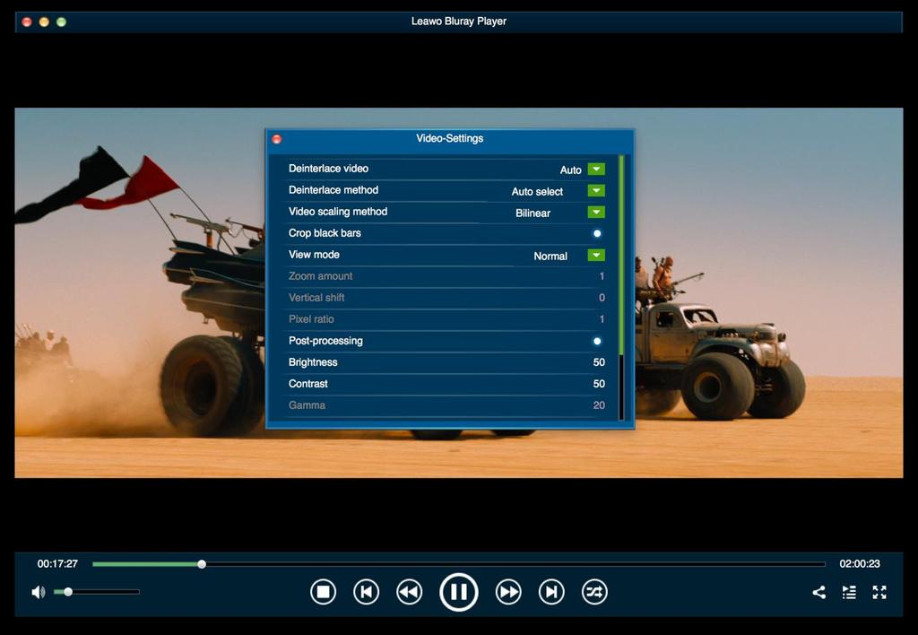 On the Video-Settings panel, you could determine multiple settings upon video playback, including: Deinterlace video, Deinterlace method, Video scaling method, Crop black bars, Video mode,