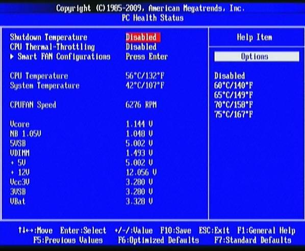 Shutdown Temperature This item can let users set the Shutdown temperature, when CPU temperature over this setting the system will auto shutdown to protect CPU.