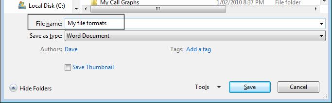 In the File Name section of the dialog box, enter the file name 'My file formats'.