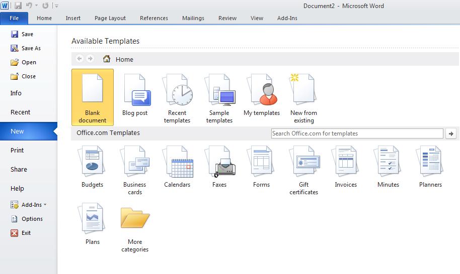 By default, the Word program opens and displays a new, blank document,