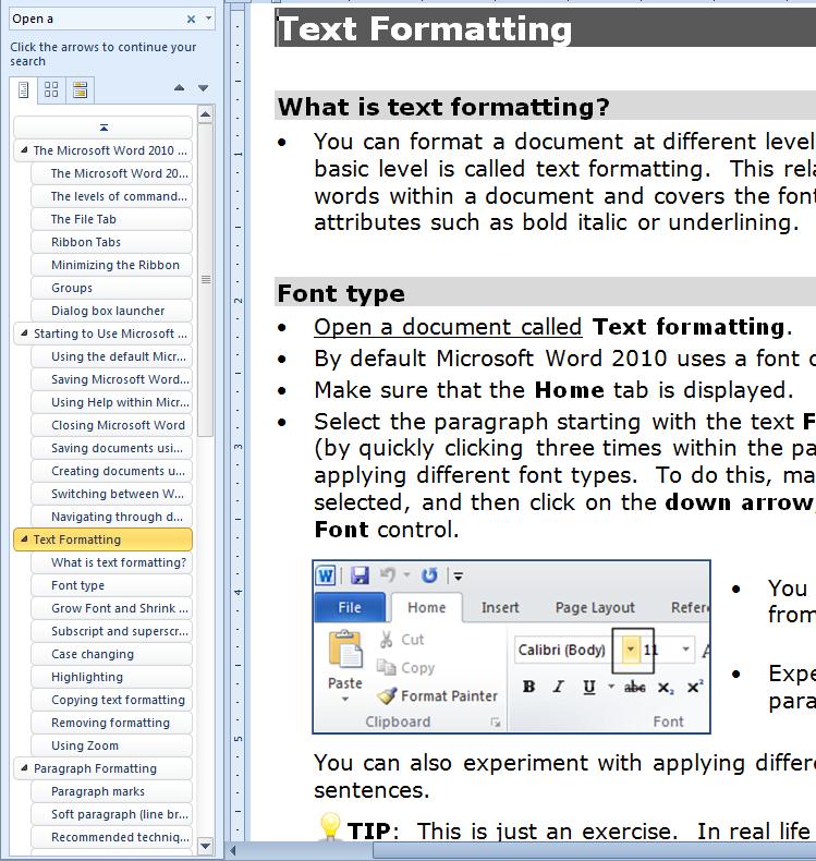 If you look at the Navigation pane, displayed to the left of the document you will see this document structure is used to display the document.