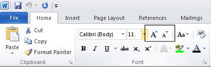Font type Open a document called Text formatting. By default Microsoft Word 2010 uses a font called Calibri. Make sure that the Home tab is displayed.