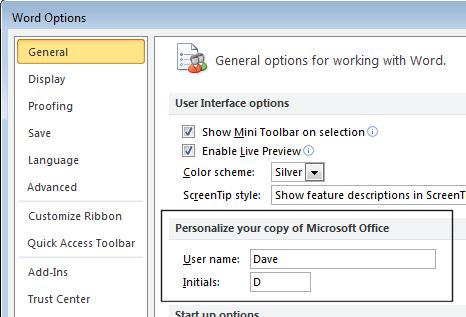 Setting the default opening and saving folder Display the Save options within the Word Options dialog box.