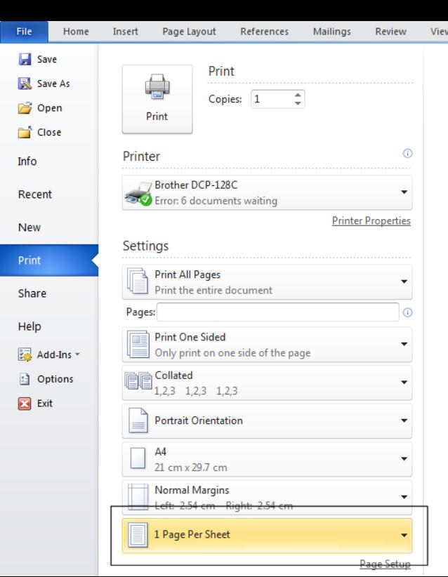 Setting the pages per sheet The zoom option allows you