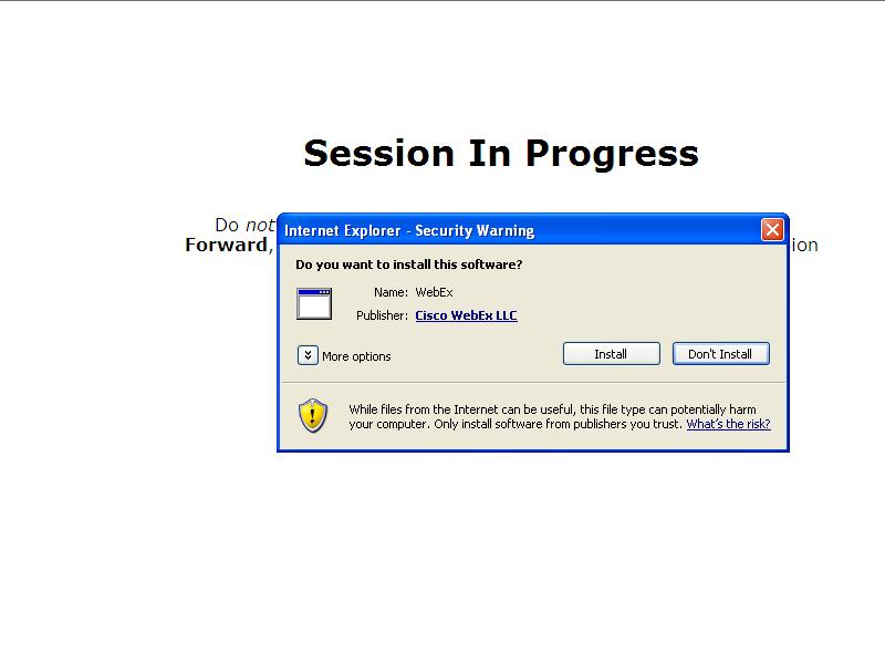 3 Another automatic box appears called To Join the Session. Follow the instructions on the screen to download the Webex software (ActiveX Control).