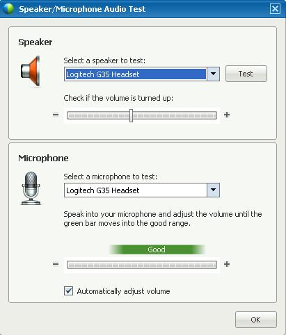 Then follow the instructions on the speaker/microphone audio test window. a) Test your speakers: Select the correct speaker devise from the drop-down menu.