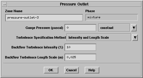 3. Set the boundary conditions for the pressure outlet (pressure-outlet- 3).