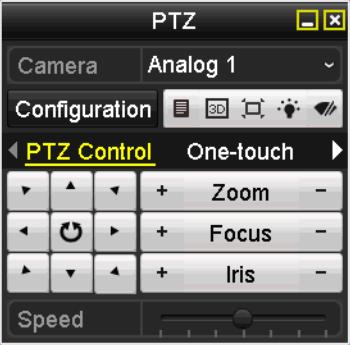 Description of the PTZ panel icons Icon Description Icon Description Icon Description Direction button and the auto-cycle button The speed of the PTZ movement Zoom+, Focus+, Iris+ Light on/off Zoom-,