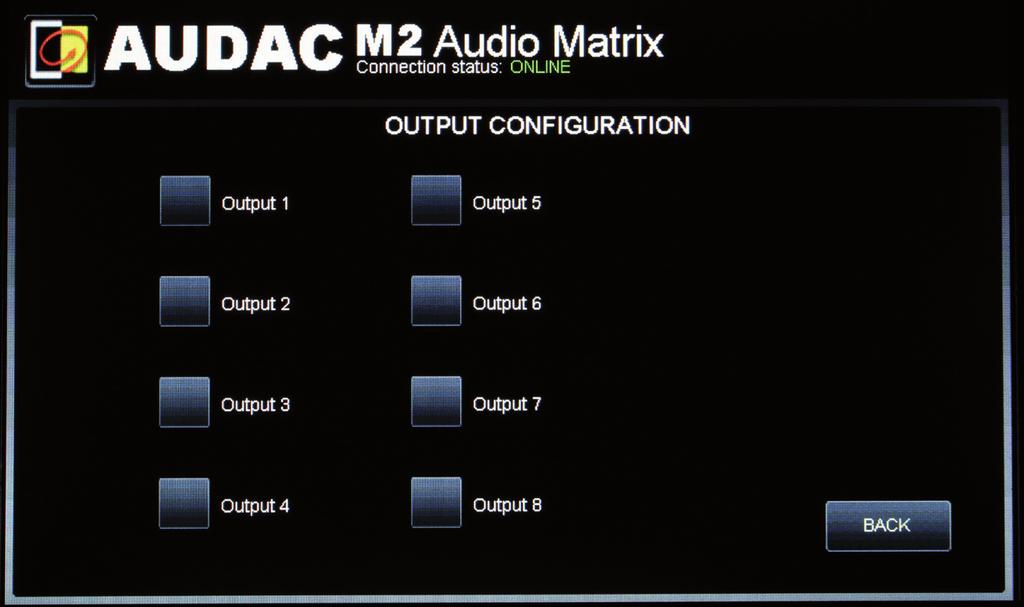Settings >> Output Configuration First select the Output of which the settings should be changed Now a new screen appears which allows you to change the settings of this output.