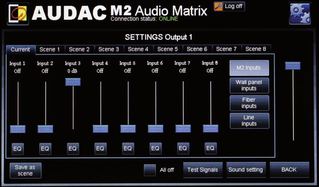 If no input is needed click the All off button The M2 inputs are shown as default. Here you can select the inputs you want to mix.
