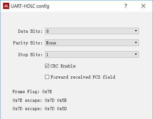 5.2.5 UART-HDLC parameter configuration The UART-HDLC working mode is a custom protocol by yacer which form the asynchronous HDLC frame on the basis of the normal UART communication by packaging the