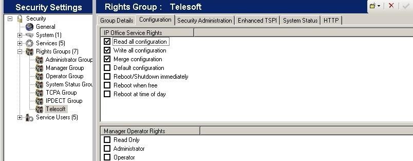 From the configuration tree in the left pane, select the new Rights Group