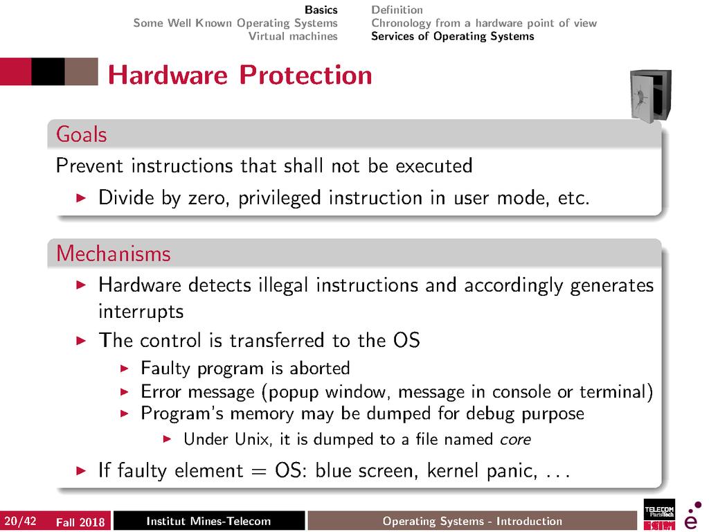 Protection: Use of Dual Mode 1. Hardware starts in monitor mode 2. OS boots in monitor mode 3. OS starts user processes in user mode So, user processes cannot execute privileged instructions 4.