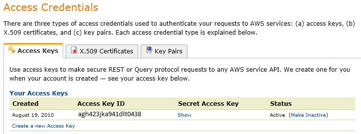 The specific credentials required are available under the Security Credentials link under My Account, see below: