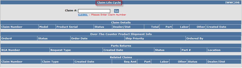 L. Go To Menu L.2 Claim Life Cycle L.2 Claim Life Cycle The Claim Life Cycle query allows the user to view history details of an individual claim as well as RGA information and Related Claims.