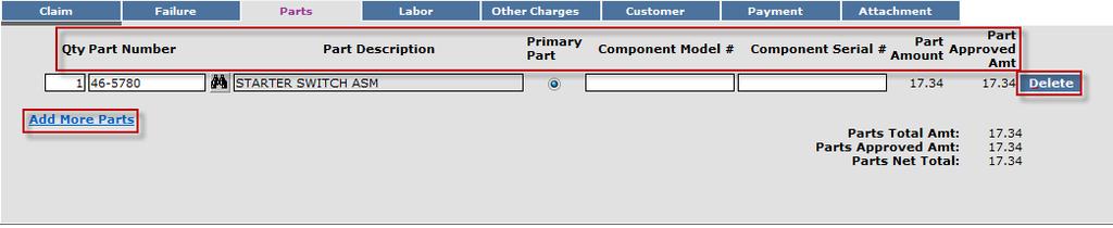 D. Filing a Warranty Claim D.2 Filing a New Warranty Claim 7) Parts: All BOSS parts used to complete the warranty repair must be listed on the Parts page.