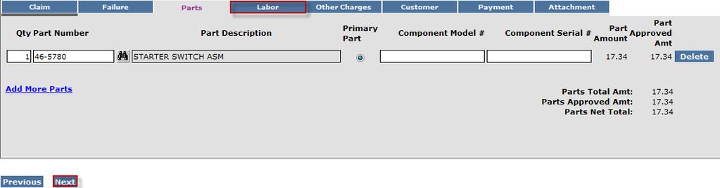 are required. Enter the component information in the Component Model # and Component Serial # number fields.