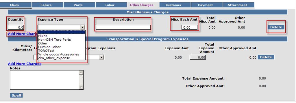 listed on the Other Charges page. To proceed to the Other Charges page click on either the Other Charges tab or Next at the bottom of the page.
