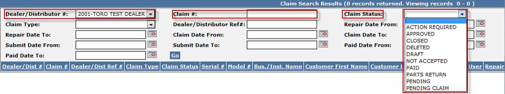 E. Claims Search Numerous search criteria are available from the Claims Search Results screen. The search results can be exported in various file formats.
