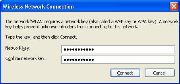 7) If you have encryption enabled it will prompt you to enter your Network Key. In the Network Key field type in the network key you wrote down when setting up encryption in the router.