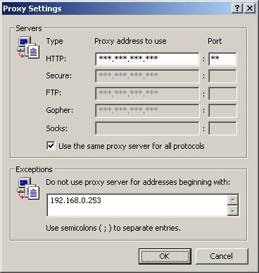 5. Enter the camera's IP address into the Do not use proxy server for