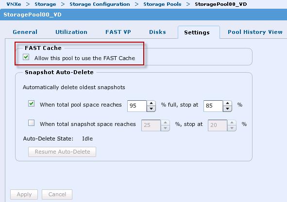 Chapter 4: Solution Implementation Figure 9. Advanced tab in the Storage Pool Properties dialog box Note: The FAST Cache feature on VNXe does not cause an instantaneous performance improvement.