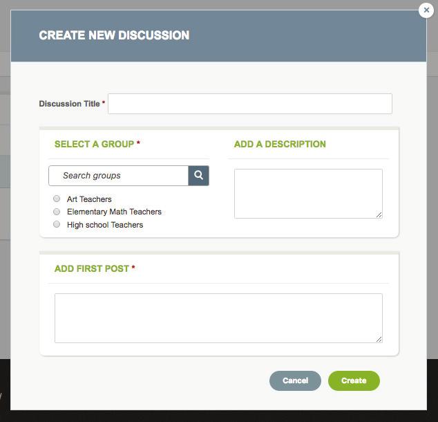 Enter a title for your discussion. 2. If you have multiple groups, select the group that will participate in the discussion by clicking the radio button next to the group name.