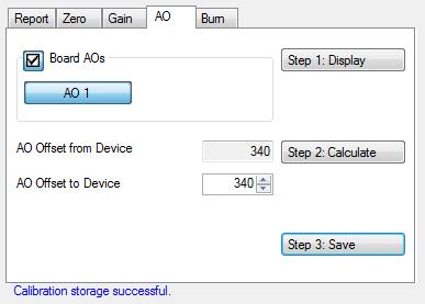 - AO1 and AO2: Depending on the connected device type there is either only the AO1 or additionally the AO2. - AO Offset from device Here the current offset of the analog output is displayed.